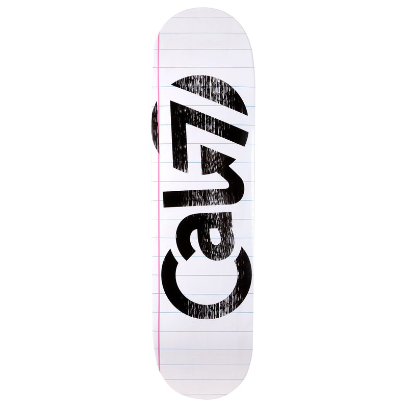 8-inch Cal 7 skateboard deck with lined paper sketch graphic