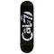8-inch Cal 7 Heist skateboard deck with white Cal 7 logo on a black background and a shattered-glass graphic