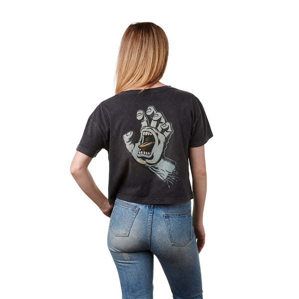 Santa Cruz Women's Fade Hand S/S Crop Boyfriend T-Shirt Acid Black